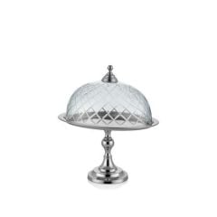 LAMEDORE DC OVAL AYAKLI CAM KAPAKLI KEK STANDI NICKEL 30,5X24,5X38 CM