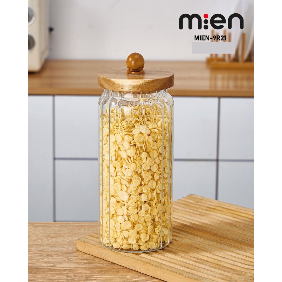 MİEN AKASYA KAPAK BOROSİLİKAT ÇİZGİLİ CAM KAVANOZ 1300 ml