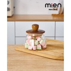 MİEN Akasya Kapaklı Borosilikat Konik Cam Kavanoz 500 ml