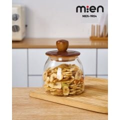 MİEN Akasya Kapaklı Borosilikat Konik Cam Kavanoz 700 ml