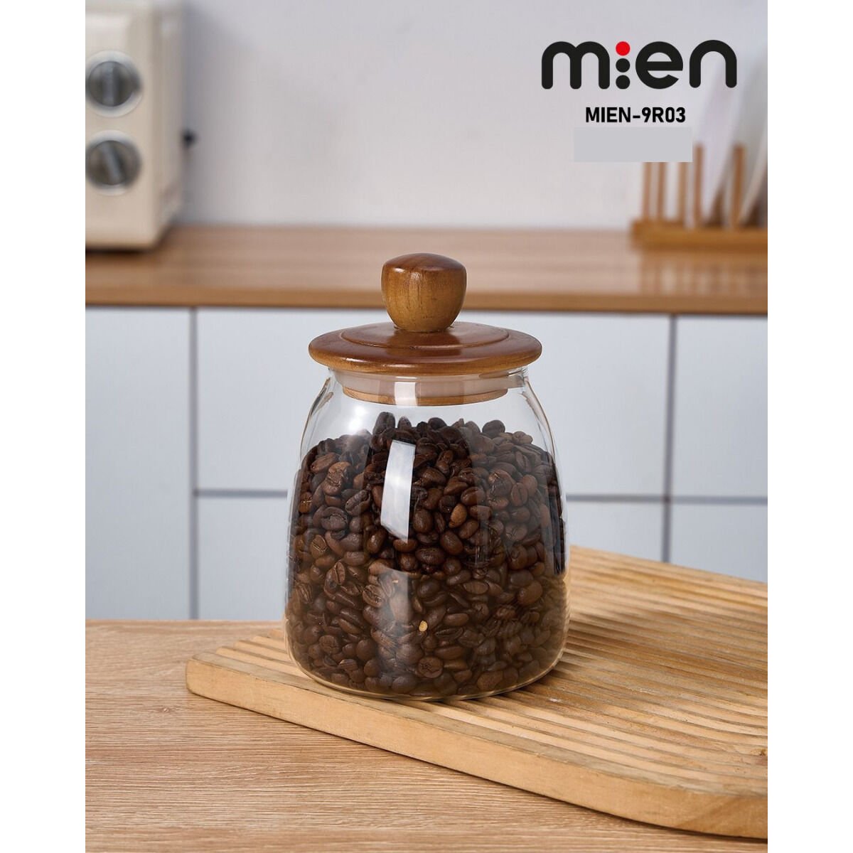 MİEN Akasya Kapaklı Borosilikat Konik Cam Kavanoz 950 ml