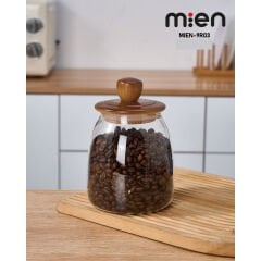 MİEN Akasya Kapaklı Borosilikat Konik Cam Kavanoz 950 ml
