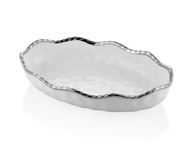 LAMEDORE WAVE BEYAZ SILVER BUYUK OVAL KAYIK 41X27X8,5 CM