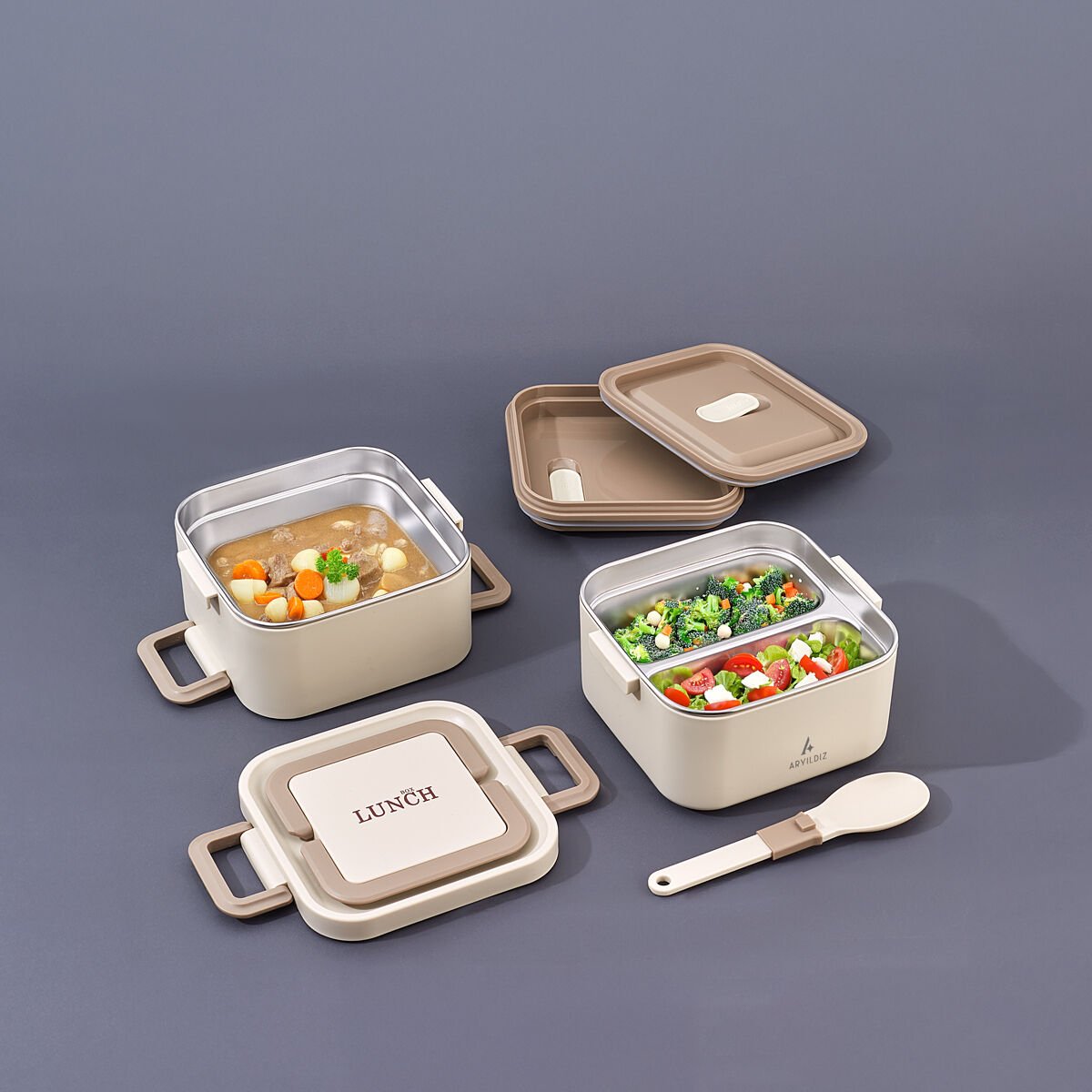 Aryıldız Bento Lunch Box Kare Beige 1400 ml