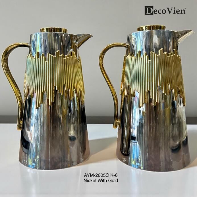 DecoVien İkili İçi Cam Termos Seti – Gold & Nikel