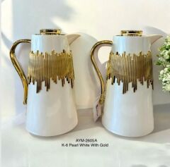 DecoVien İkili Cam İç Termos Seti – Beyaz & Gold