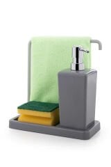 Primanova Luna Paslanmaz Aluminyum Bez Askılı Mutfak Sıvı Sabunluk-Gri