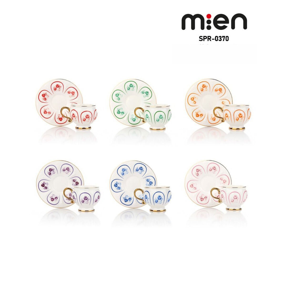 MİEN 6’lı Kabartmalı Porselen Türk Kahve Fincan Takımı – 90 ml