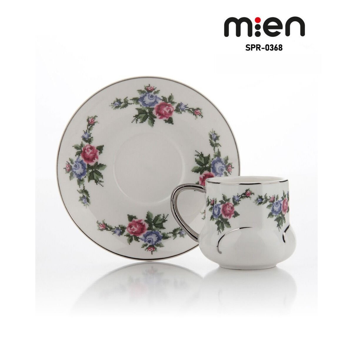 MİEN 6 Kişilik Kanaviçe Desen Porselen Türk Kahve Fincan Takımı – 80 ml