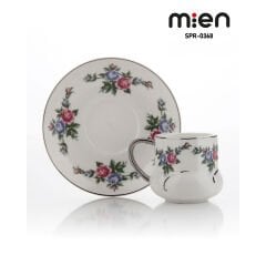 MİEN 6 Kişilik Kanaviçe Desen Porselen Türk Kahve Fincan Takımı – 80 ml