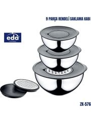 Eda Çelik 9 Parça Rendeli Saklama Kabı Seti 16-20-24 cm