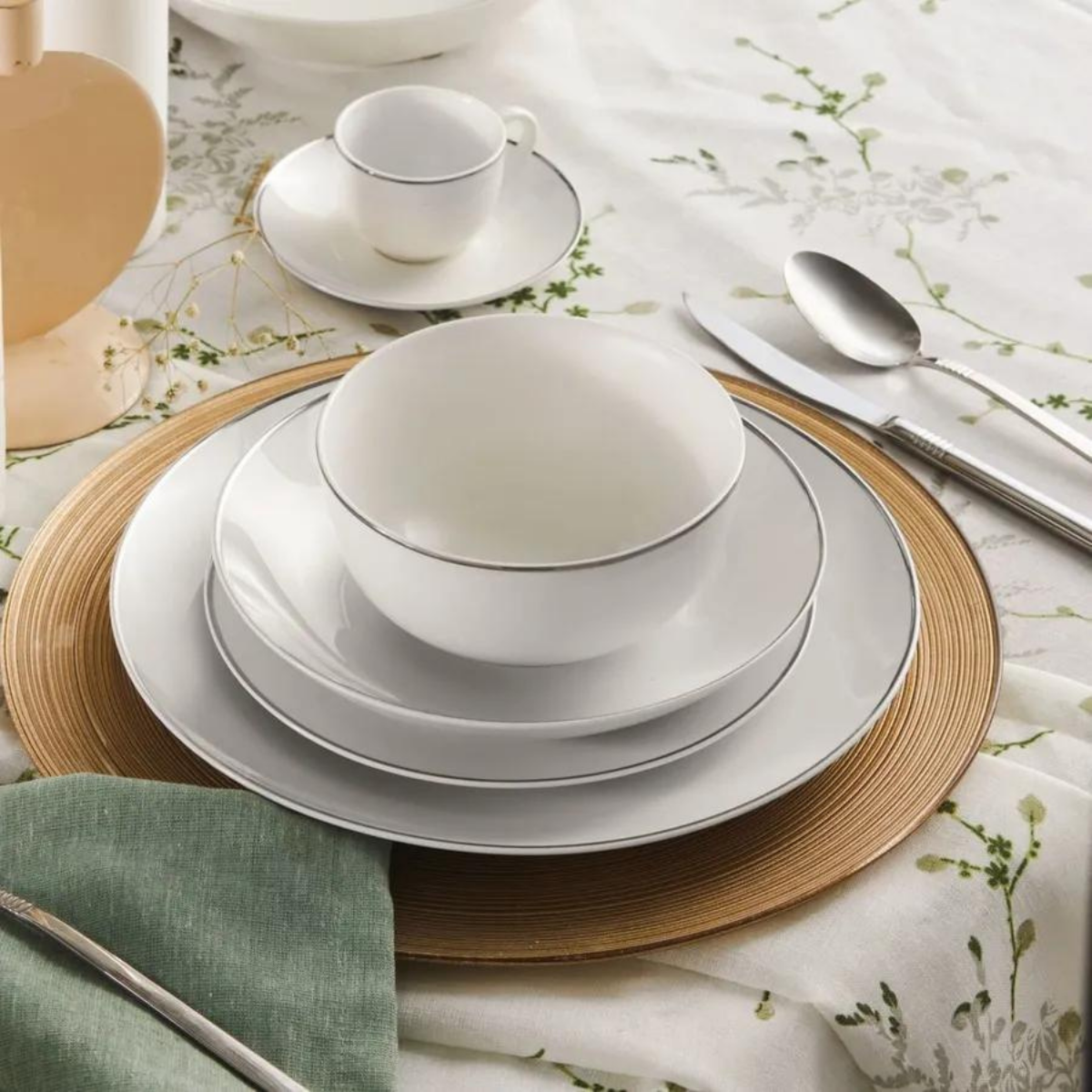 Karaca Rowan 12 Kişilik New Generation Bone Yemek Takımı, 69 Parça, Platin​