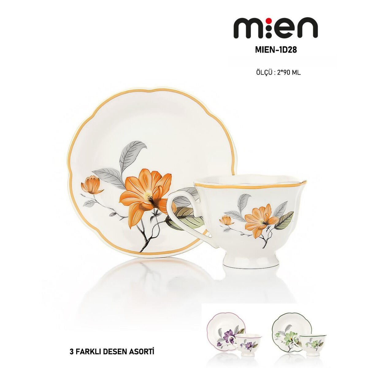 MİEN 2’li Porselen Kahve Fincan Takımı – 90 ml (3 Farklı Renk Seçeneği)