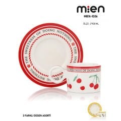 MİEN 2’li Kiraz Desenli Porselen Kahve Fincan Takımı – 90 ml (Sarı ve Kırmızı Renk Seçenekleri)