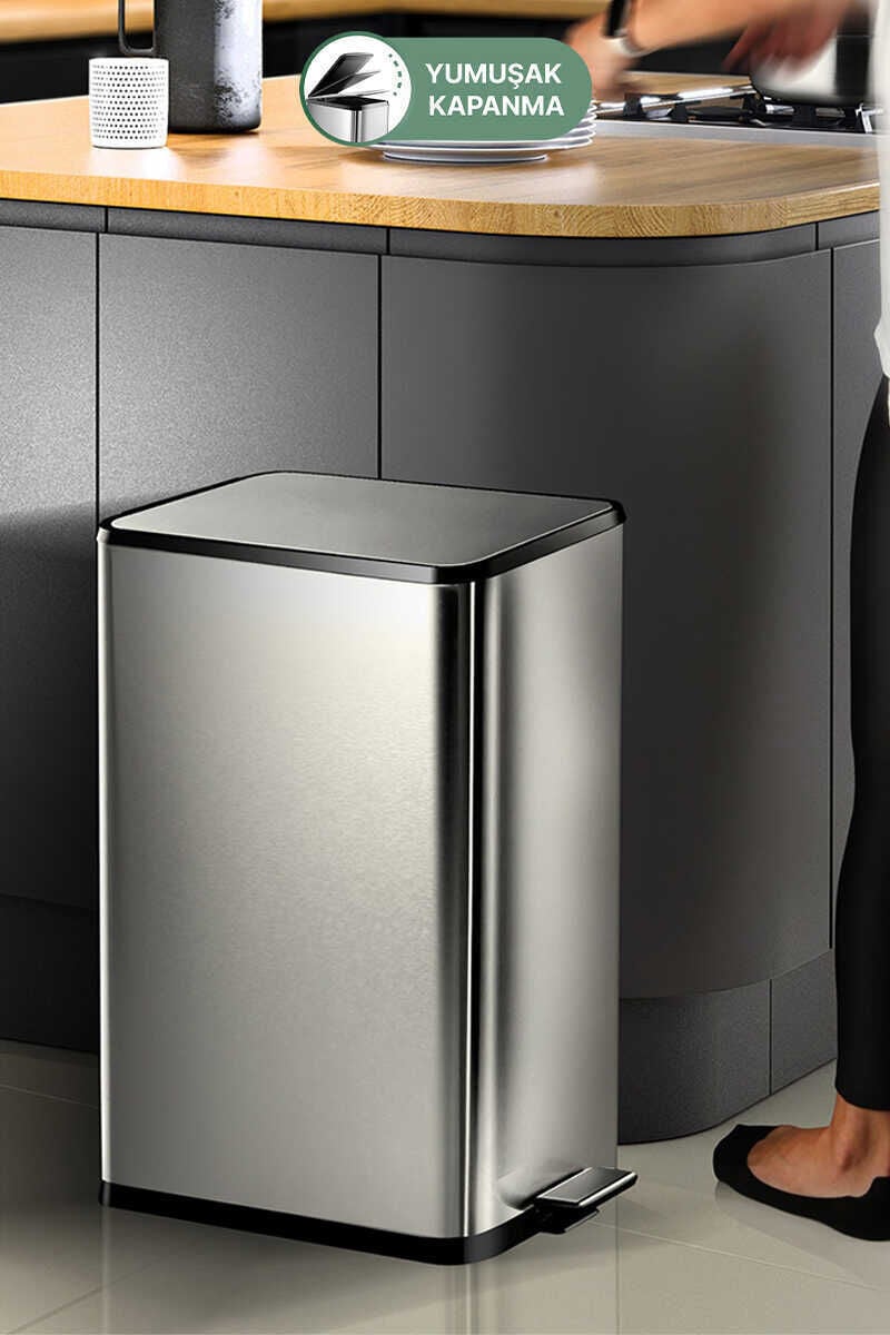 Primanova Dikdörtgen Paslanmaz Çöp Kovası 40 Litre - Inox