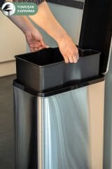 Primanova Dikdörtgen Paslanmaz Çöp Kovası 40 Litre - Inox