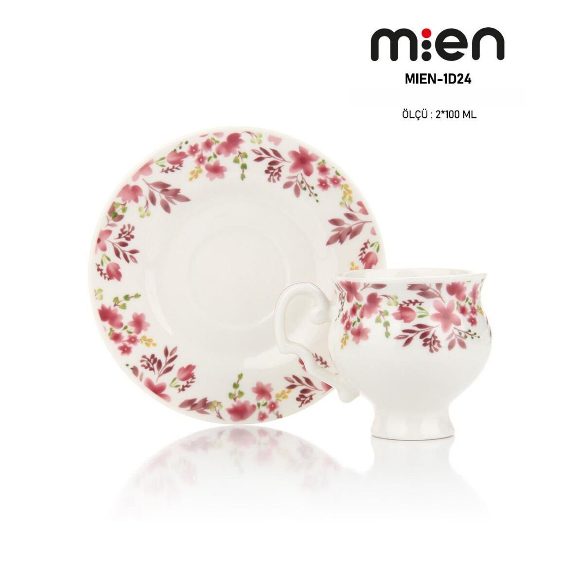 MİEN 100 ml Çiçekli 2’li Porselen Fincan Takımı