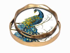 BELİZA 2’li Ahşap Kenarlı Eskitme Cam Tepsi Seti (34–39 cm)