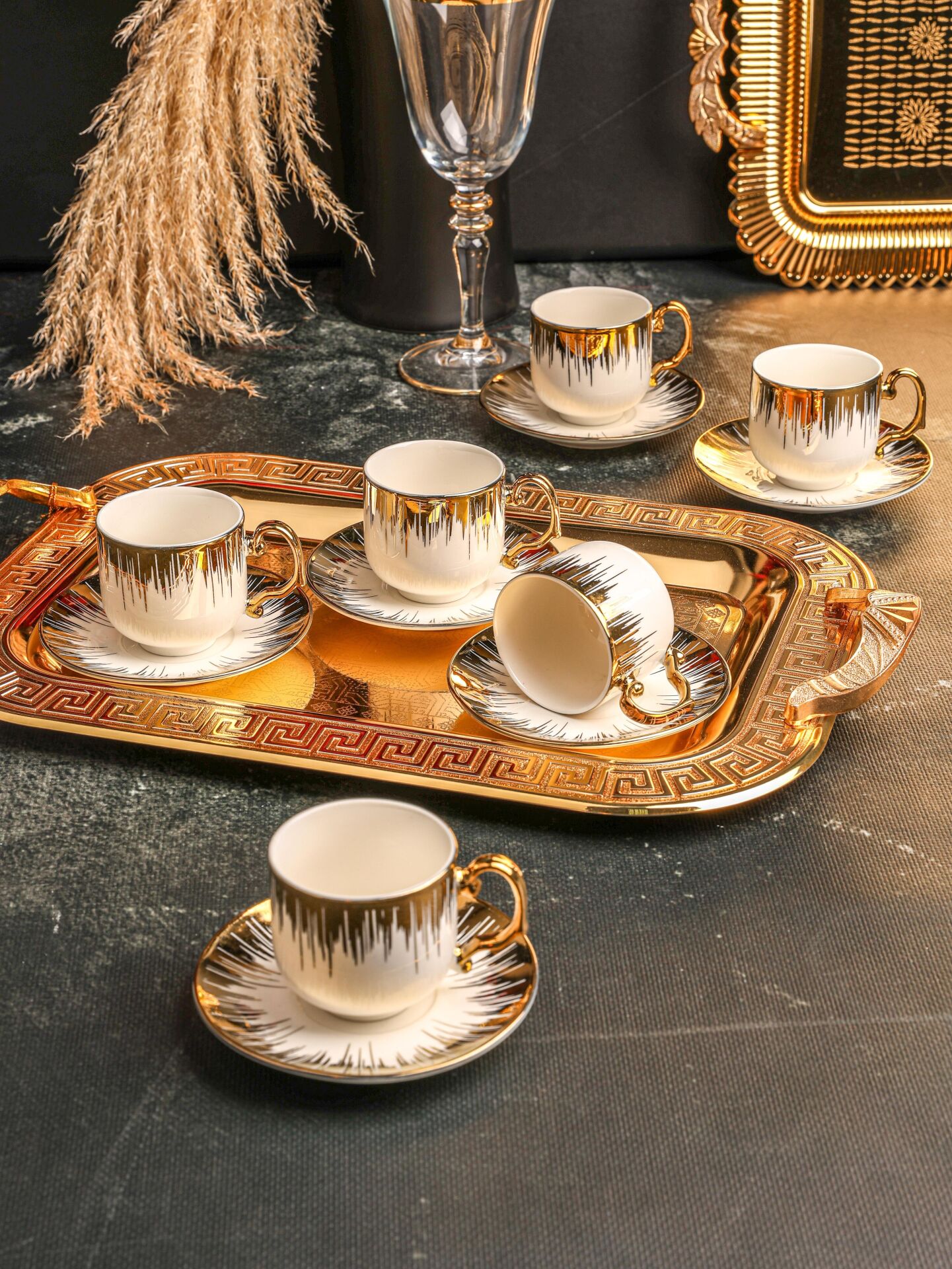 PAÇİ – ELİZA 6’lı Yaldızlı Türk Kahve Fincan Takımı – 90 ml