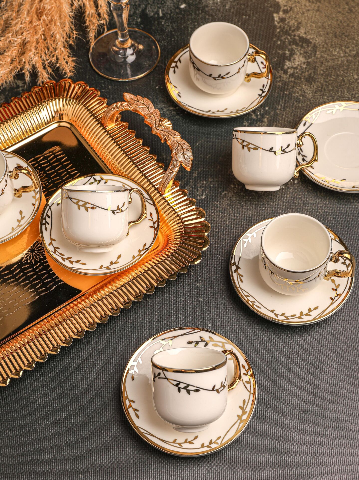 PAÇİ – ELİZA 6’lı Yaldızlı Türk Kahve Fincan Takımı – 90 ml