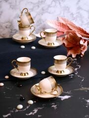 PAÇİ Kabartmalı Yaldızlı Ayaklı 6 Kişilik Türk Kahve Fincan Takımı – 90 ml