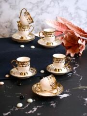 PAÇİ Kabartmalı Yaldızlı Ayaklı 6 Kişilik Türk Kahve Fincan Takımı – 90 ml