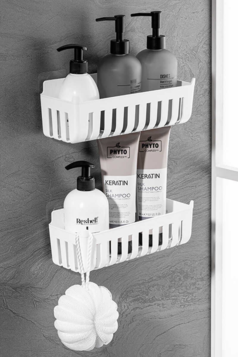 Primanova Deby 2'li Yapışkanlı Banyo Rafı Beyaz