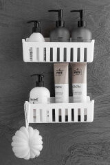 Primanova Deby 2'li Yapışkanlı Banyo Rafı Beyaz