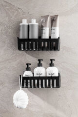 Primanova Deby 2'li Yapışkanlı Banyo Rafı Siyah