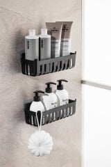 Primanova Deby 2'li Yapışkanlı Banyo Rafı Siyah