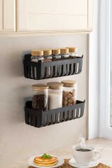 Primanova Deby 2'li Yapışkanlı Banyo Rafı Siyah