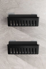 Primanova Deby 2'li Yapışkanlı Banyo Rafı Siyah