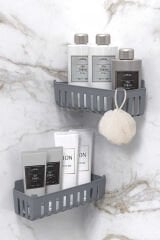 Primanova Deby 2'li Yapışkanlı Banyo Rafı Gri