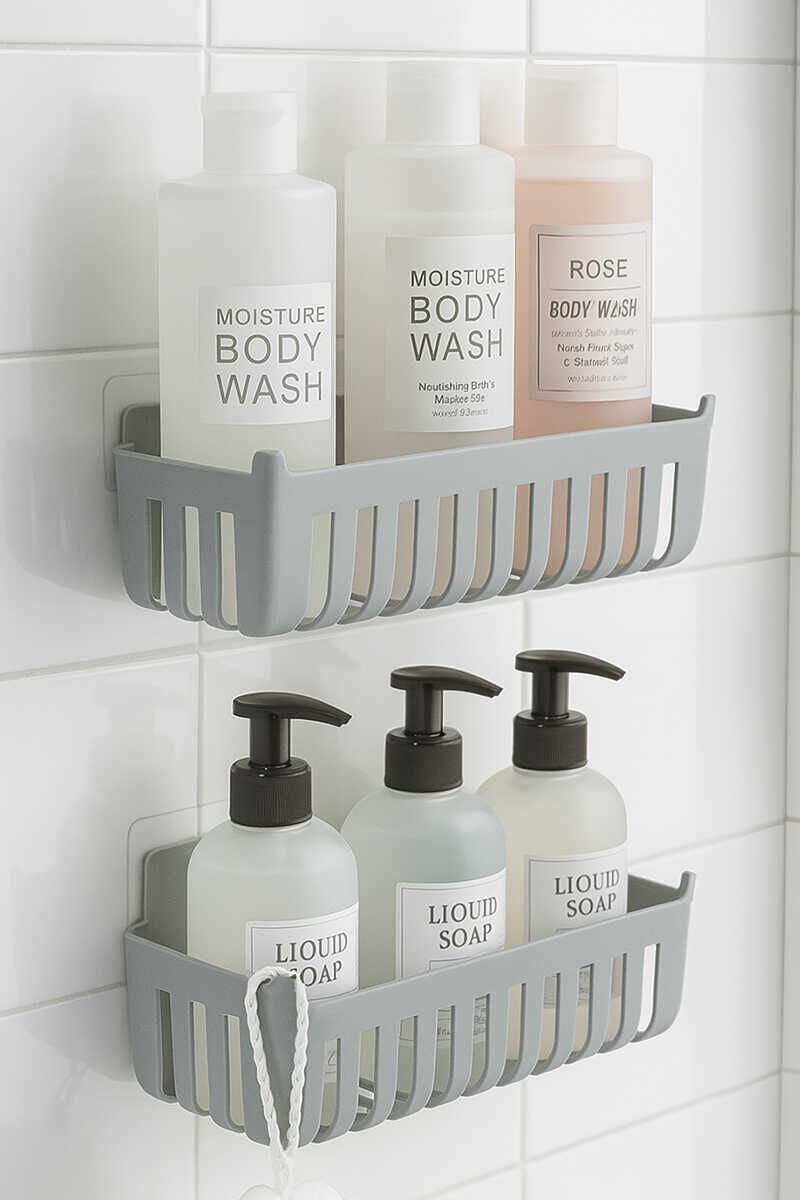 Primanova Deby 2'li Yapışkanlı Banyo Rafı Gri