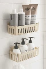 Primanova Deby 2'li Yapışkanlı Banyo Rafı Bej