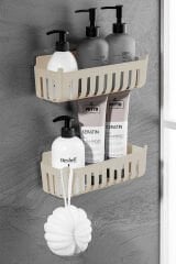 Primanova Deby 2'li Yapışkanlı Banyo Rafı Bej