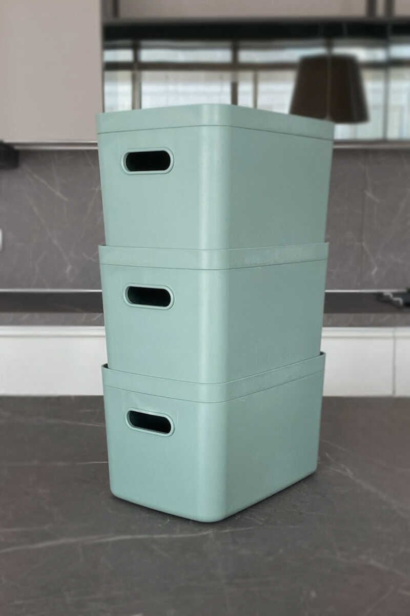 Primanova Linea 3'lü Dolap İçi Mutfak Çocuk Odası Raf Düzenleyici Saklama Kutusu - Yeşil