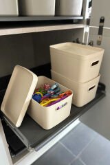 Primanova Linea 3'lü Dolap İçi Mutfak Çocuk Odası Raf Düzenleyici Saklama Kutusu - Bej