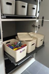 Primanova Linea 3'lü Dolap İçi Mutfak Çocuk Odası Raf Düzenleyici Saklama Kutusu - Bej