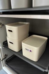 Primanova Linea 3'lü Dolap İçi Mutfak Çocuk Odası Raf Düzenleyici Saklama Kutusu - Bej