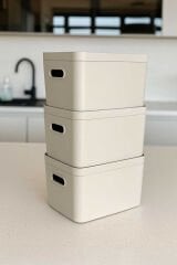 Primanova Linea 3'lü Dolap İçi Mutfak Çocuk Odası Raf Düzenleyici Saklama Kutusu - Bej