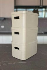 Primanova Linea 3'lü Dolap İçi Mutfak Çocuk Odası Raf Düzenleyici Saklama Kutusu - Kum Beji