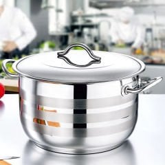 Oms 2005 2 Parça Paslanmaz Çelik Mat Şeritli Kapaklı 28x19 Cm 11,00 Litre Derin Tencere Sade