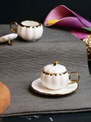 PAÇİ PUMPKIN Kabak Model Yaldızlı Beyaz 6’lı Türk Kahve Fincan Takımı – 100 ml