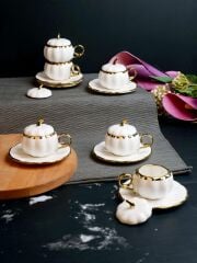 PAÇİ PUMPKIN Kabak Model Yaldızlı Beyaz 6’lı Türk Kahve Fincan Takımı – 100 ml