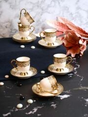 PAÇİ Kabartmalı Yaldızlı Ayaklı 6 Kişilik Türk Kahve Fincan Takımı – 90 ml