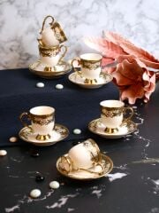 PAÇİ Kabartmalı Yaldızlı Ayaklı 6 Kişilik Türk Kahve Fincan Takımı – 90 ml