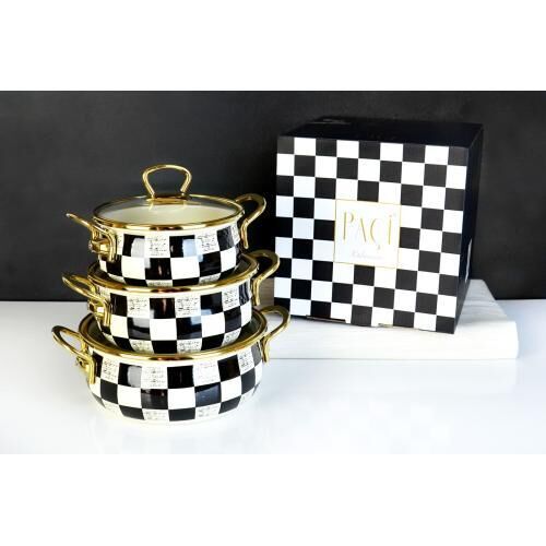 PAÇİ-ELİTECLAS 16/18/20 CM DAMA DESENLİ 3LÜ EMAYE TENCERE SETİ