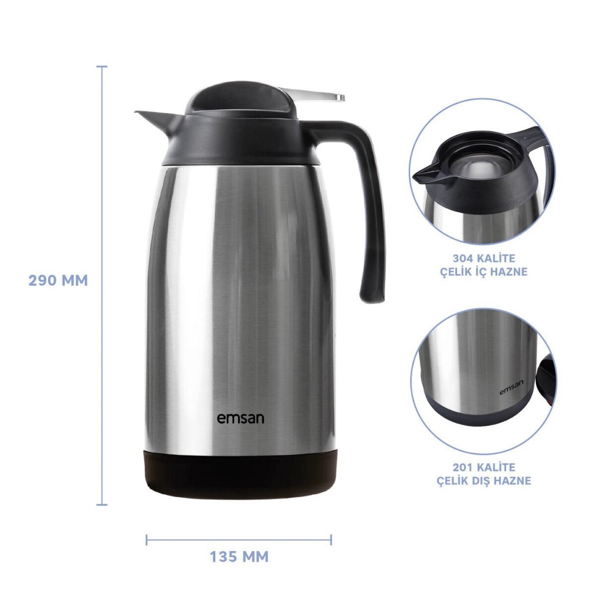 EMSAN NEW VEGA ÇELİK TERMOS INOX 2,1 LİTRE